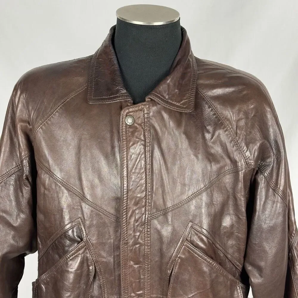 Vintage Brown Oversized 90’s Lined Leather Bomber -‎ Men’s 40